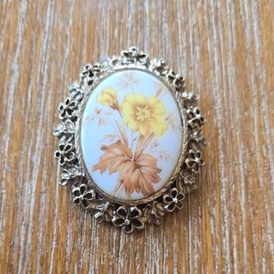 Floral Brooch with Yellow and Brown Design